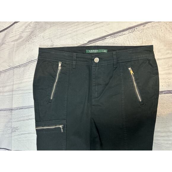 Lauren Ralph Lauren Black Stretch Cargo Moto Style Pants Size 10 with Zippers - Picture 3 of 8